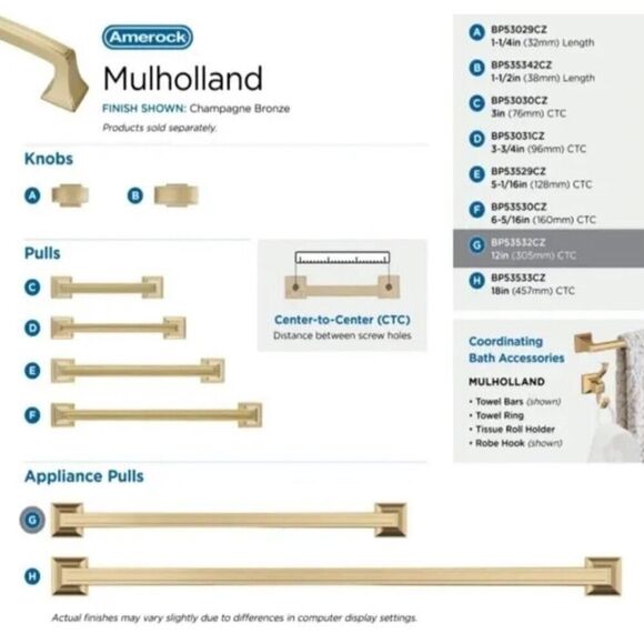 Amerock BP53532CZ Cabinet Drawer Pull Hardware Champagne Bronze Decor 12” CC NIB - Picture 5 of 8